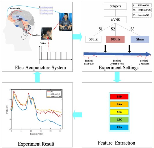Design and Implementation of Electroacupuncture: A Study of Prefrontal EEG Characteristics Under taVNS